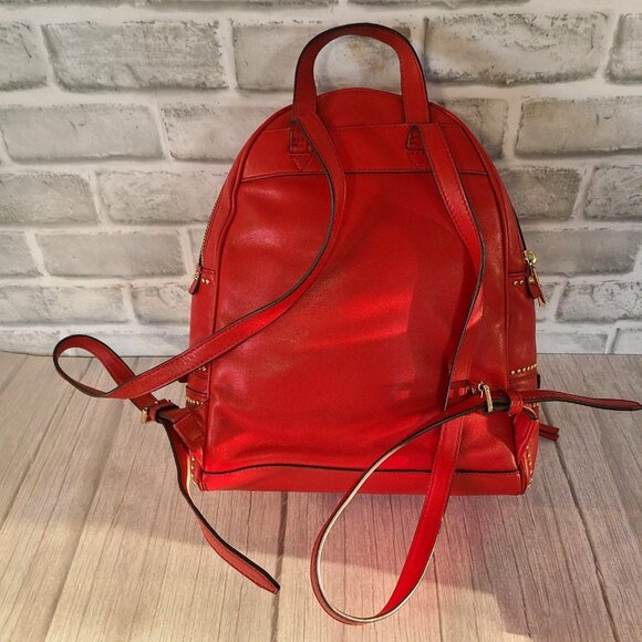 Michael Kors Rhea MD Studded Messenger Backpack Red Rose Motif Leather - Picture 4 of 12